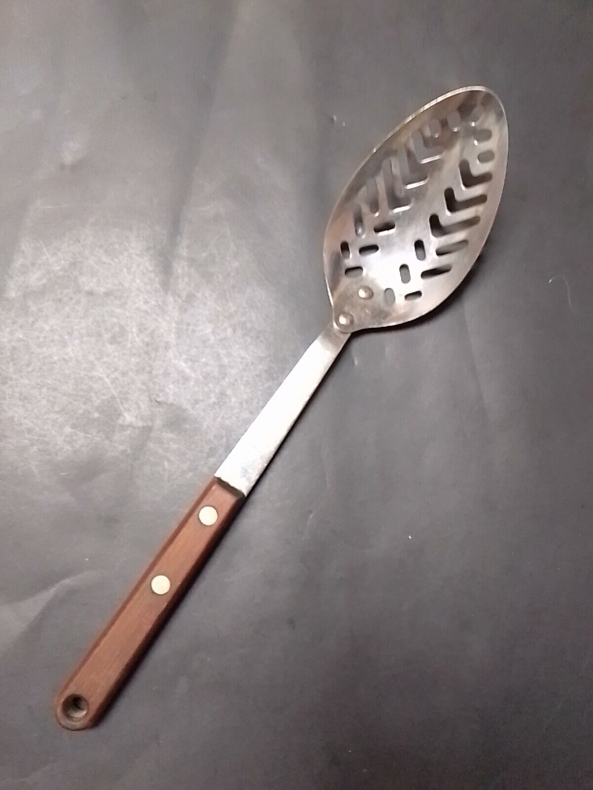 Vintage Ekco Flint ArrowhHead Serving Spoon Slotted pierced kitchen utensil