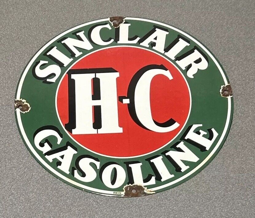VINTAGE 12” SINCLAIR DINOSAUR PORCELAIN SIGN CAR GAS OIL TRUCK