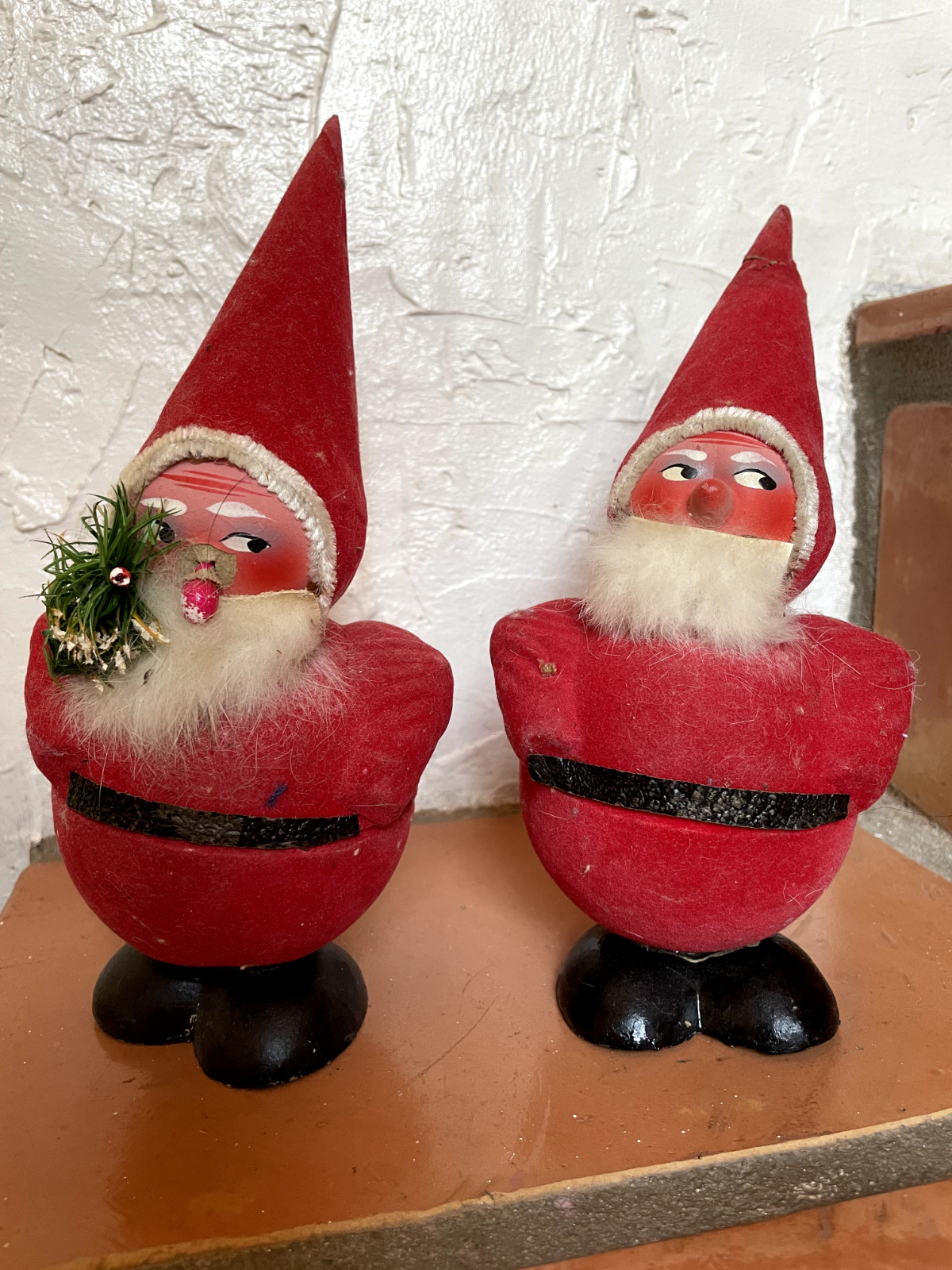 Antique West Germany Santa Claus Flocked Candy Containers 1940's