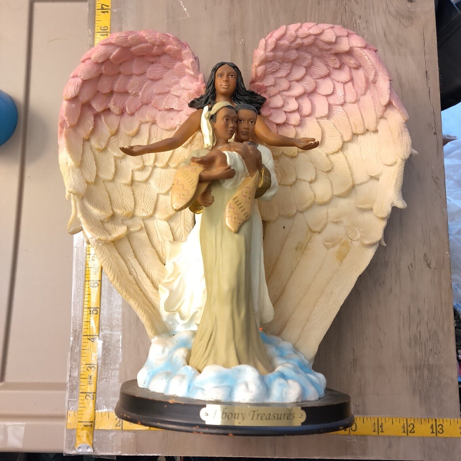 Ebony Treasure Pink White Angel Husband Wife & Baby African American Figurine