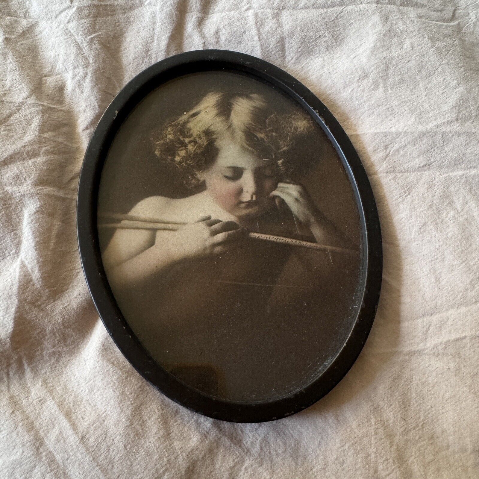 Vintage Victorian 1897 Photo Cupid Asleep M.B.Parkinson with Antique Oval Frame