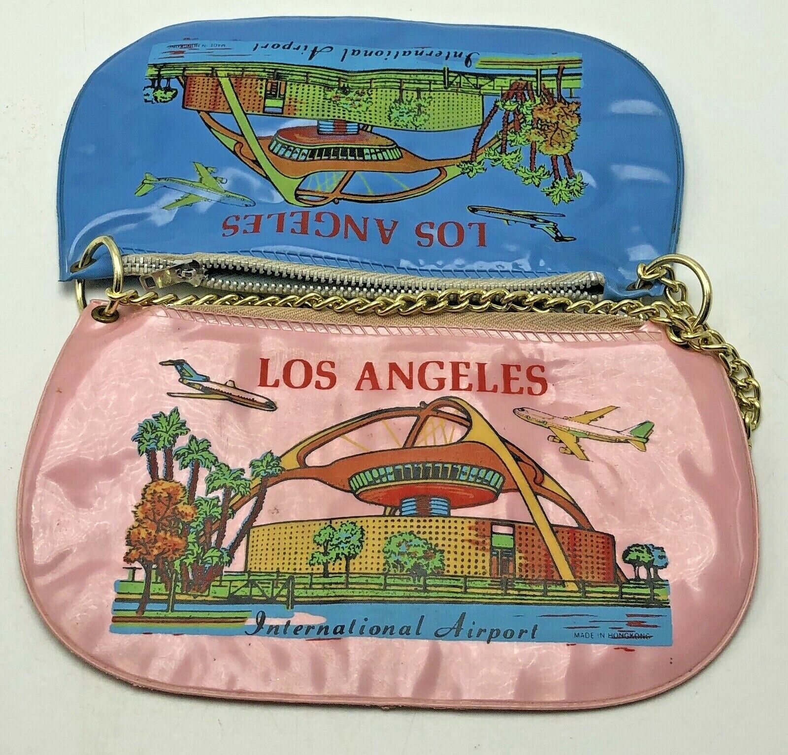 Vintage Purse Souvenir Los Angeles International Airport Airplane Pink Blue LAX