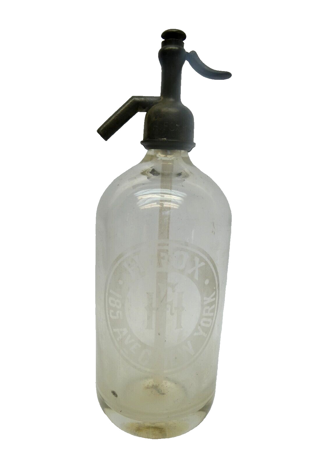 Rare H. Fox 185 Ave C New York Bohemia Clear Glass Decorative Seltzer Bottle