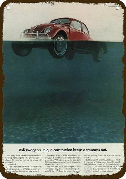 1967 VOLKSWAGEN BEETLE VW Car Floats Vintage-Look DECORATIVE REPLICA METAL SIGN