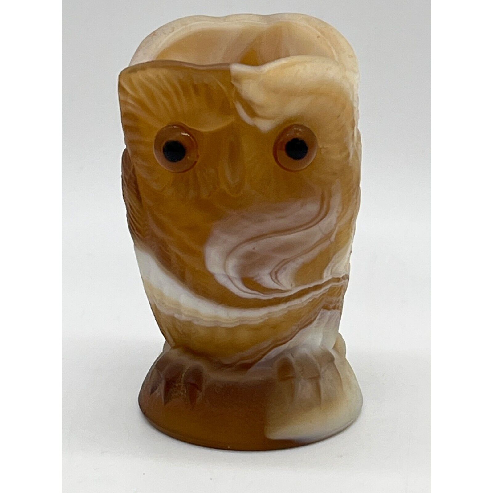 Vintage Imperial Satin Slag Glass Owl Toothpick Holder Glass Eyes
