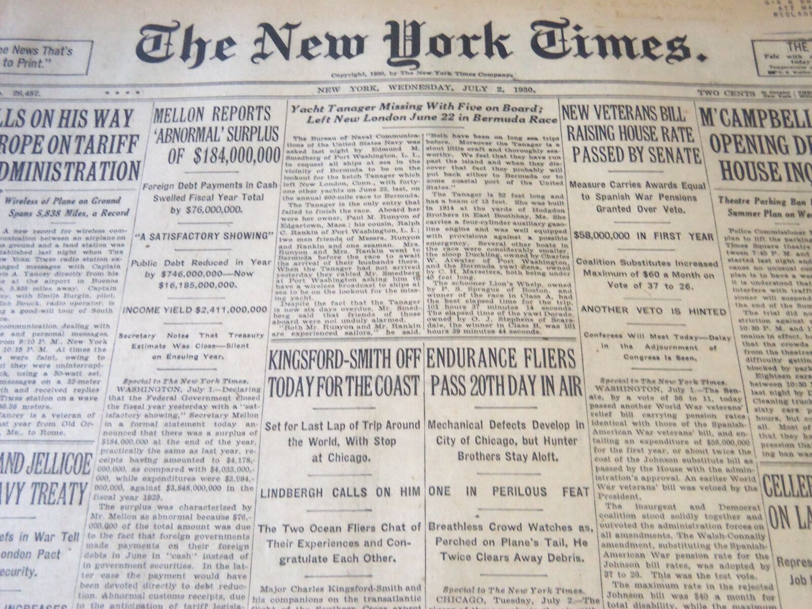 1930 JULY 2 NEW YORK TIMES - HUNTER BROTHERS PASS 20TH DAY IN AIR - NT 6343