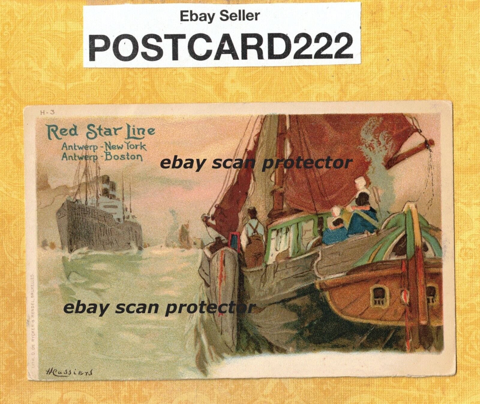 X Ship 1901-07 udb vintage postcard RED STAR LINE ANTWERP NY BOSTON H 3