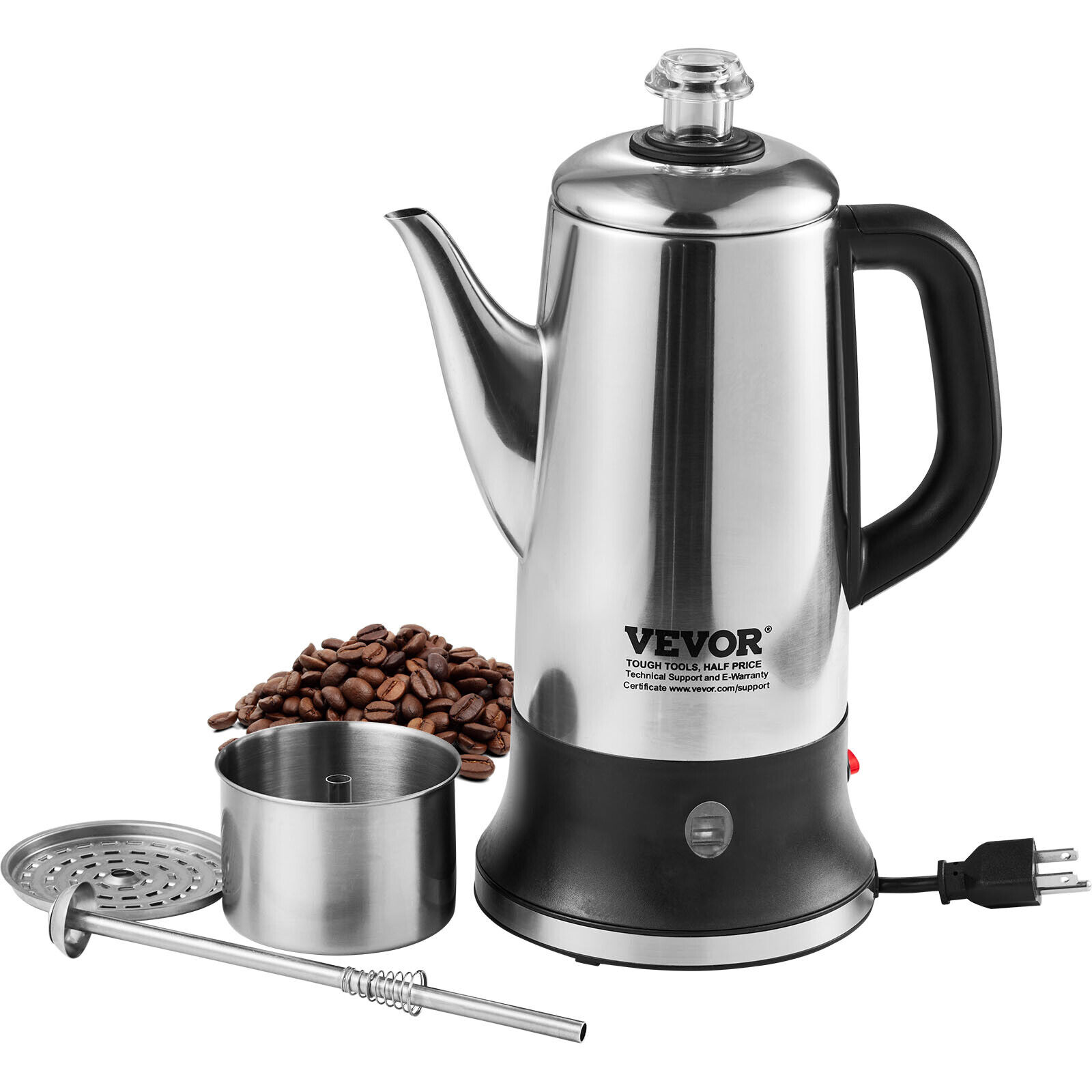 VEVOR 12-Cup Electric Percolator Coffee Pot Stainless Steel Coffee Maker Silver