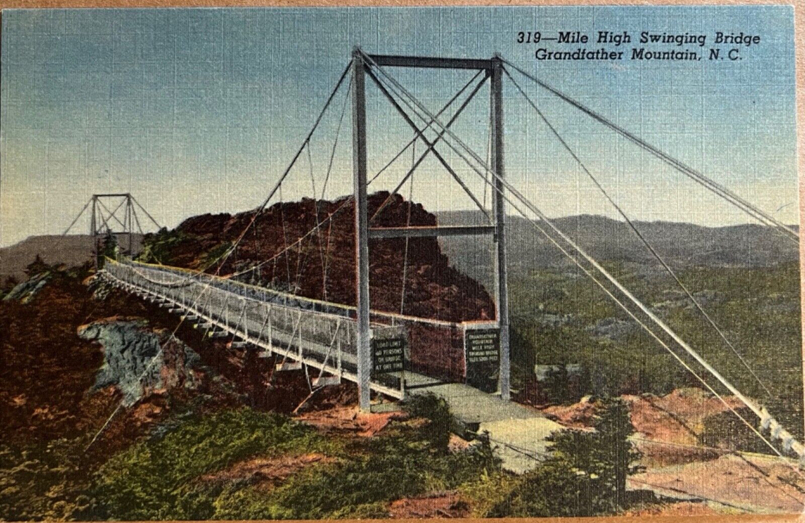 Grandfather Mountain North Carolina Swinging Bridge Postcard 1953
