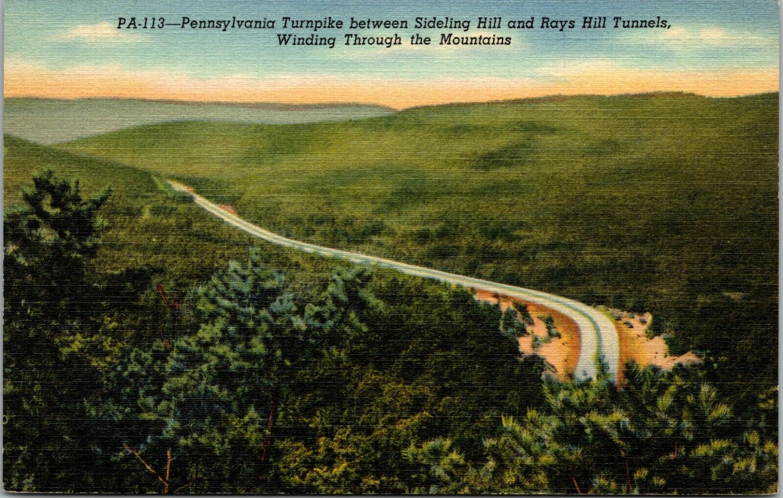 Pennsylvania PA Turnpike Sideling Hill To Rays Hill Tunnels Linen Postcard