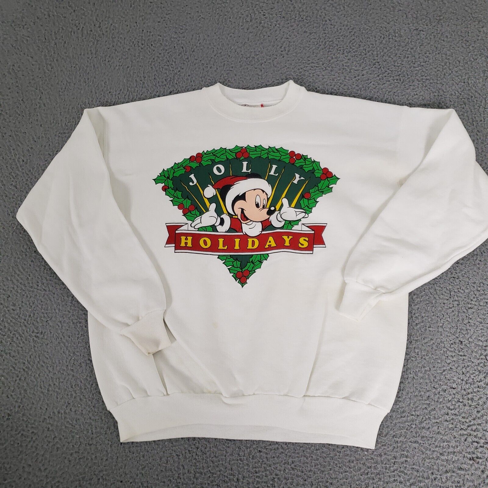 VINTAGE Disney Sweatshirt Adult Large White Christmas Mickey Mouse Sweater USA