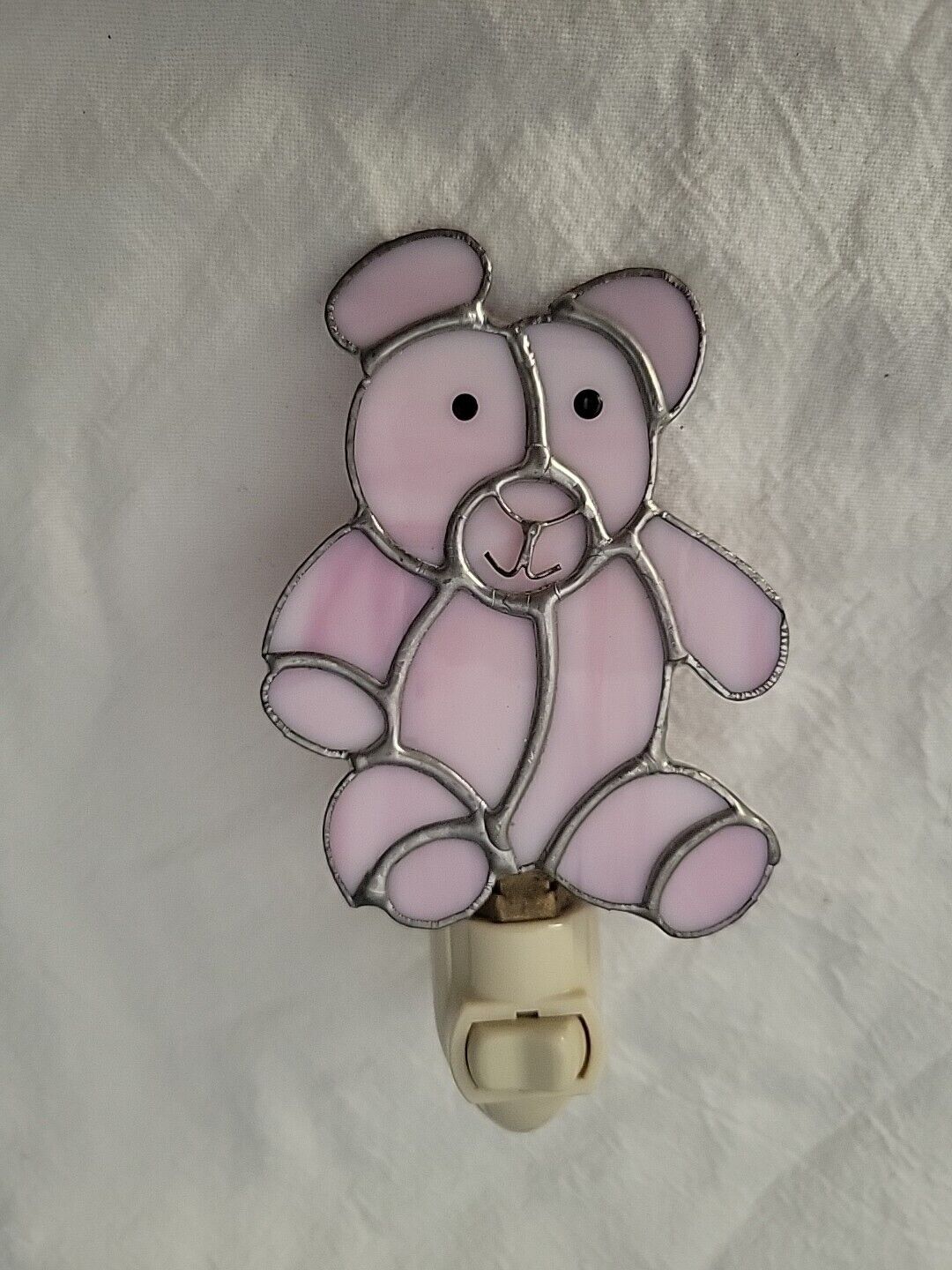 Vintage Stained Glass Teddy Bear Nightlight Pink Lavender Color, Super Cute