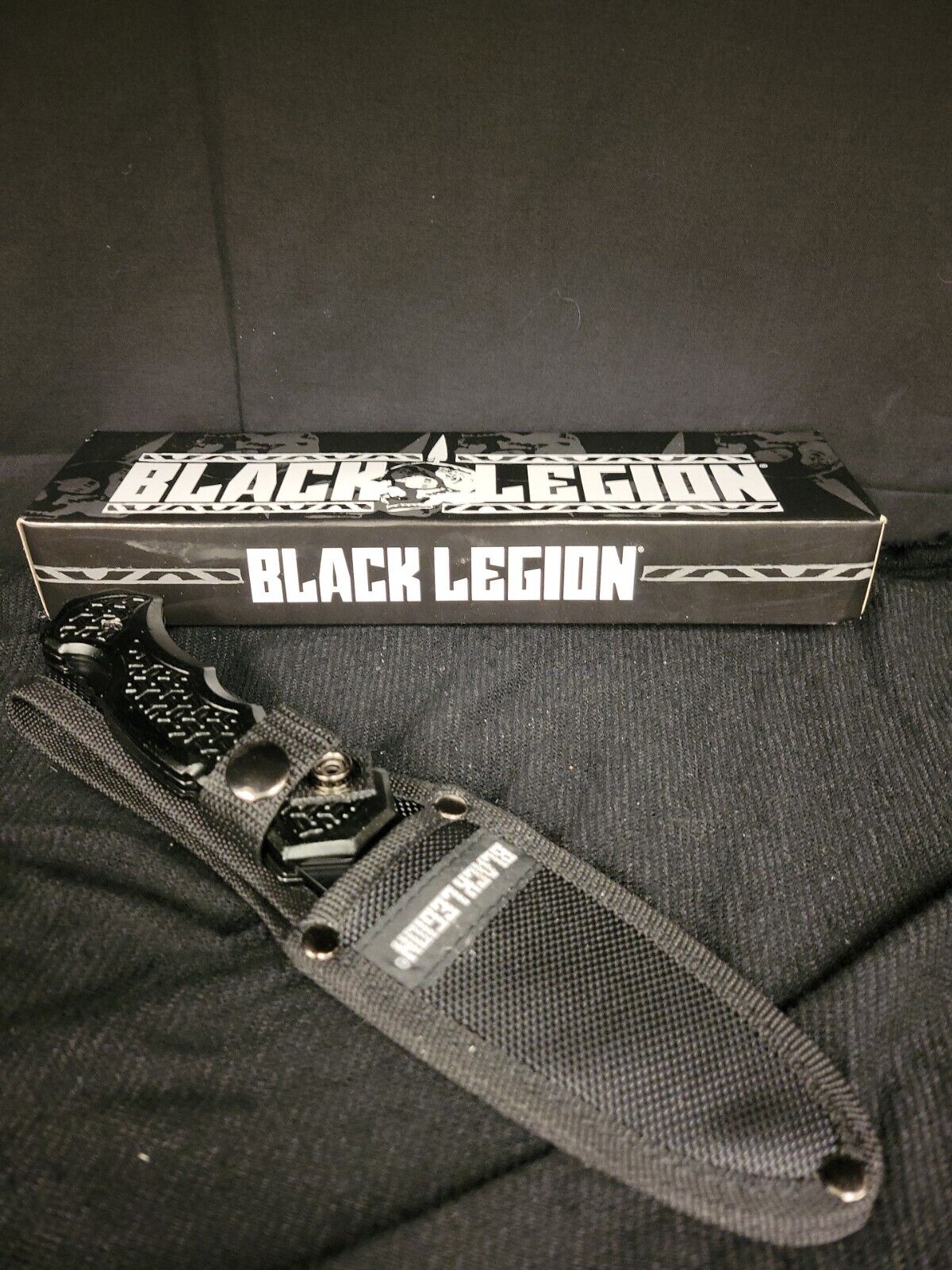 Black Legion Black Fixed Spear Point Blade Knife W/ 2 Position Handle (BV370)