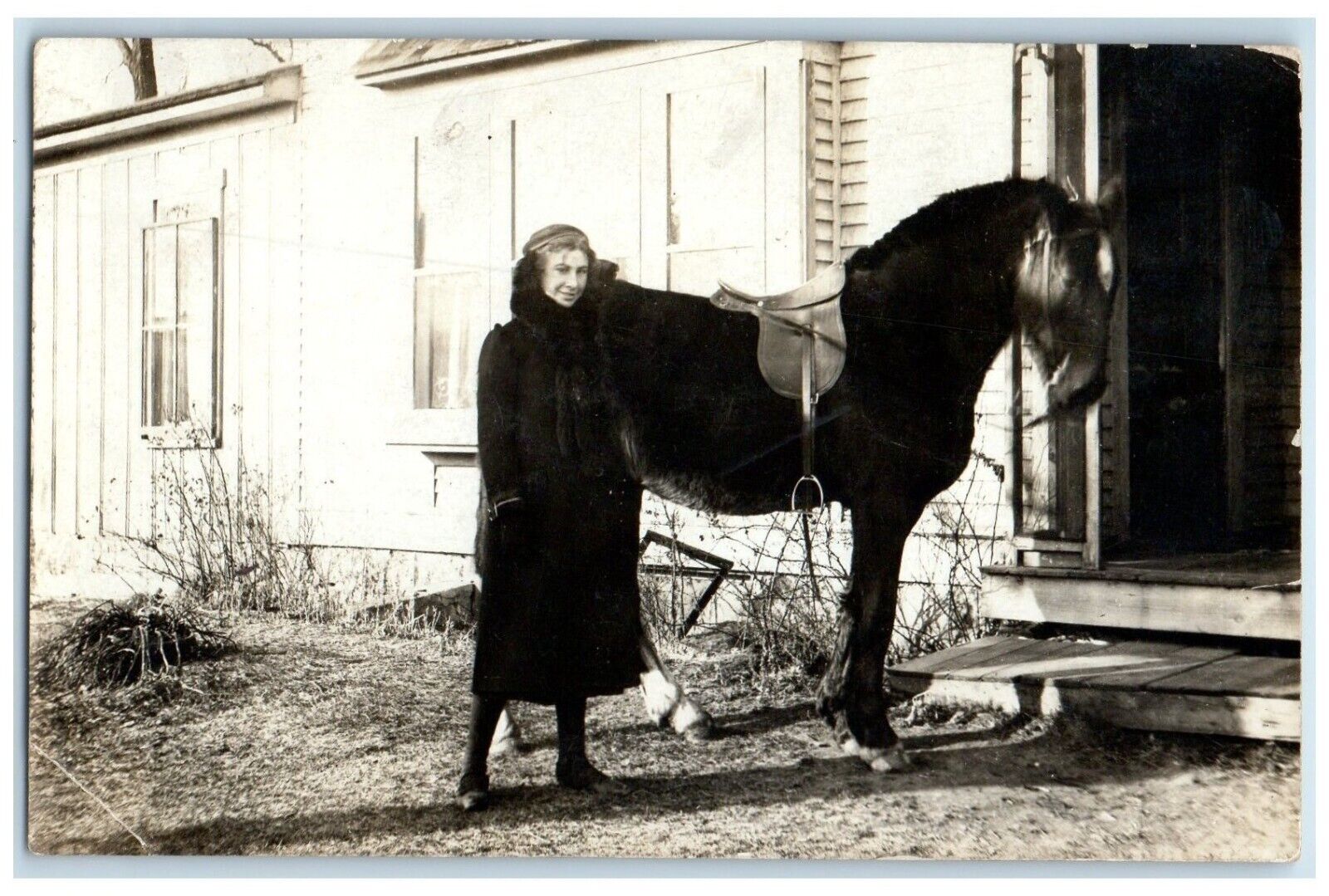 c1910\'s Pretty Woman And Horse Plymouth Iowa IA RPPC Photo Antique Postcard