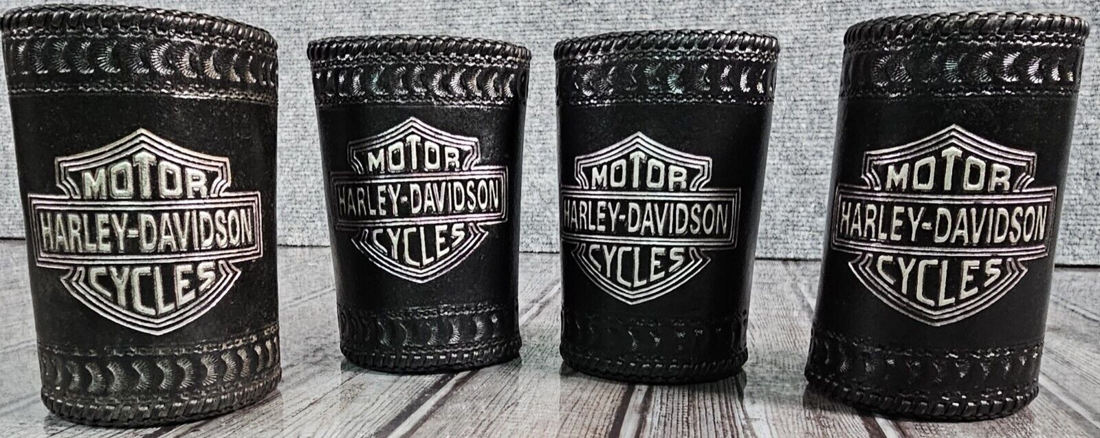 Harley Davidson Geniune Leather Beer Bottle Insulators - Set Of 4 