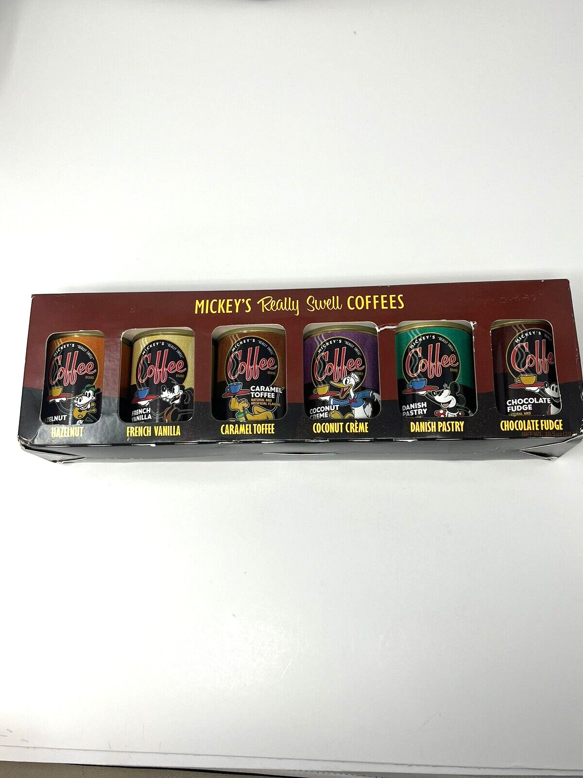 New Vintage Disney World Mickey's Really Swell Coffee 6 Can Gift Pack 1.75 Oz