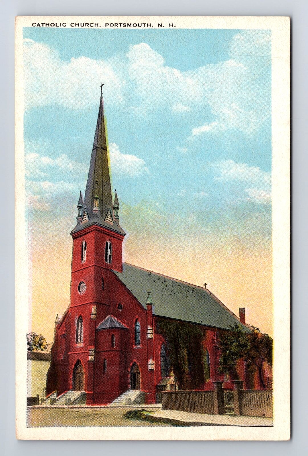 Portsmouth NH-New Hampshire, Catholic Church, Antique, Vintage Souvenir Postcard