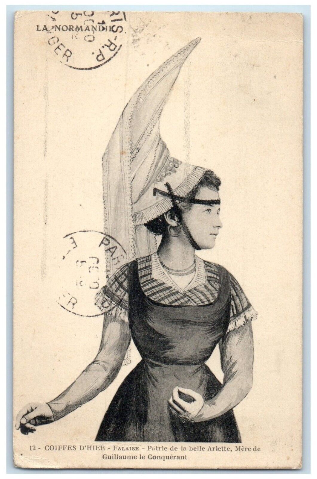 c1910\'s Pretty Woman Giant Hat France Posted Antique Postcard