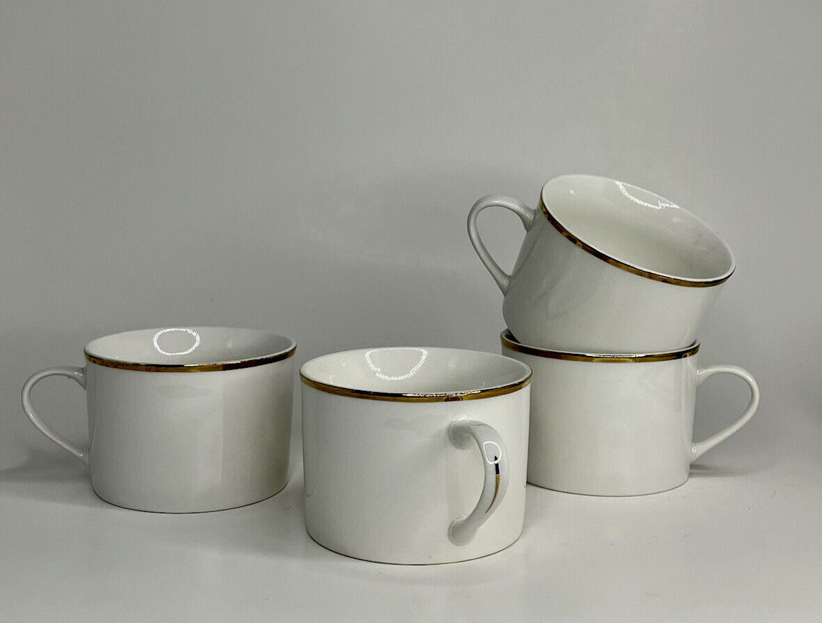 Linens-n-Things Fine Porcelain Coffee Mug Cups Lot 4 White Gold Rim