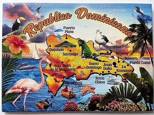 DOMINICAN REPUBLIC MAP CARIBBEAN FRIDGE COLLECTOR\'S SOUVENIR MAGNET 2.5\