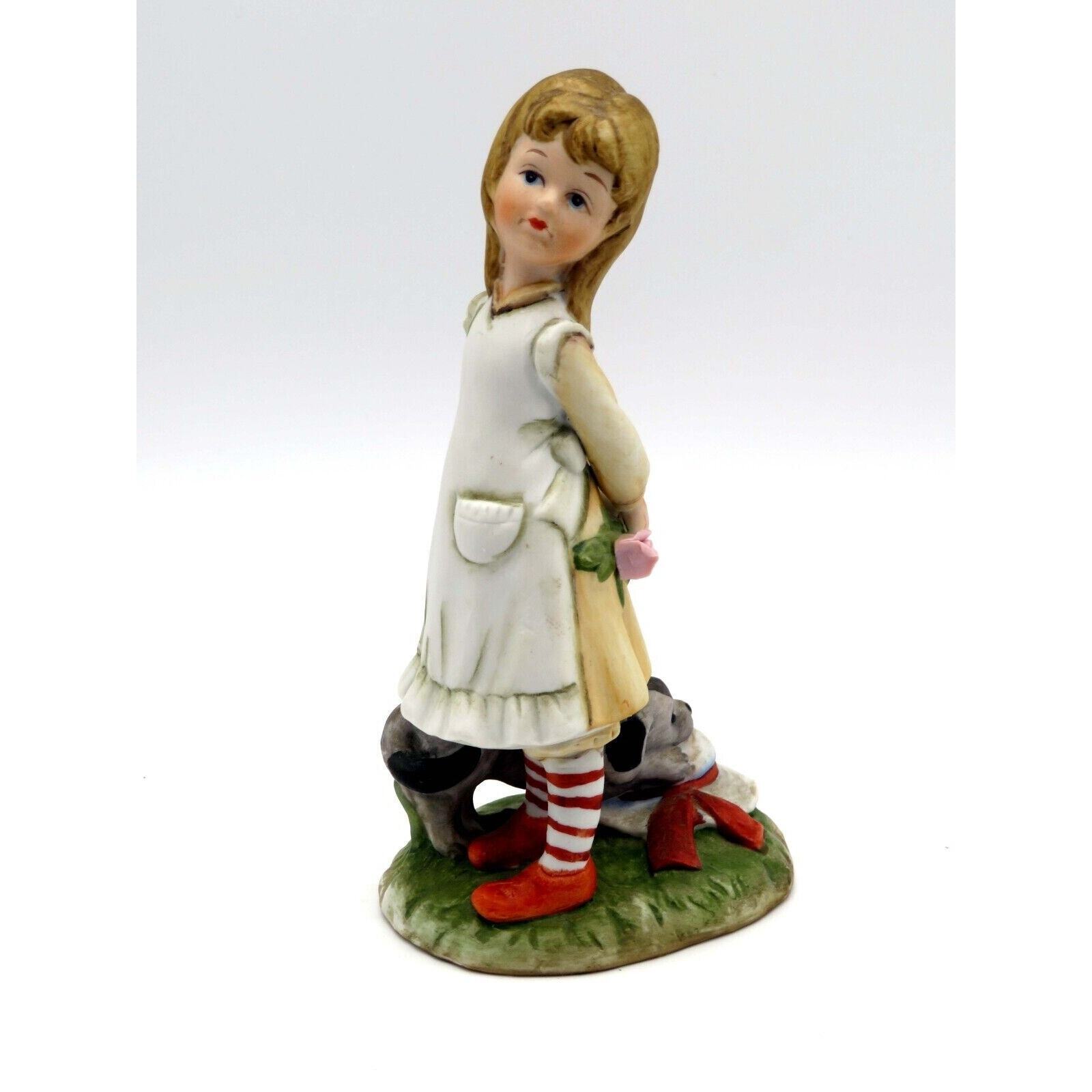Vintage Lefton Porcelain Figurine Young Girl with Dog