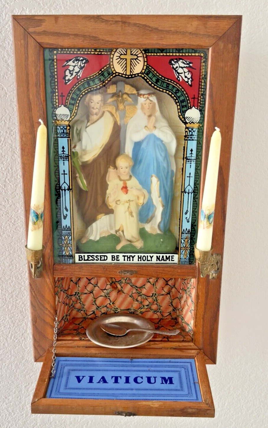 Antique Last Rites Viaticum Altar Shadow Box Early 1900s Jesus Mary Joseph