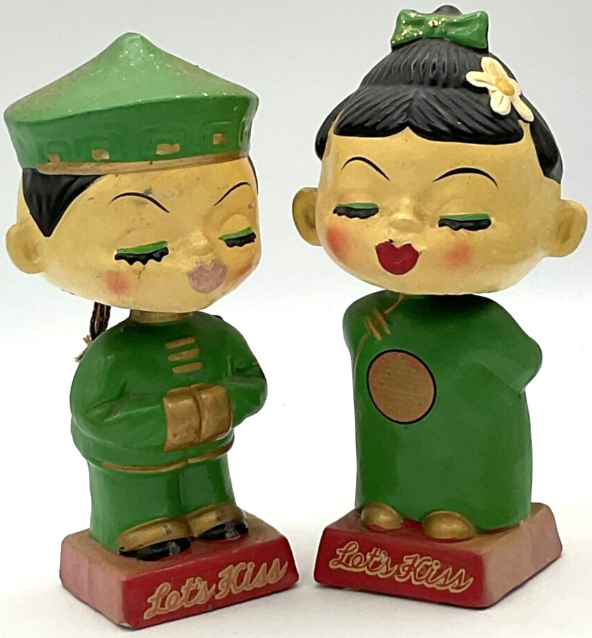 Vintage CDGC Let’s Kiss Asian Chakware Bobbleheads Nodders Coin Banks Magnetic