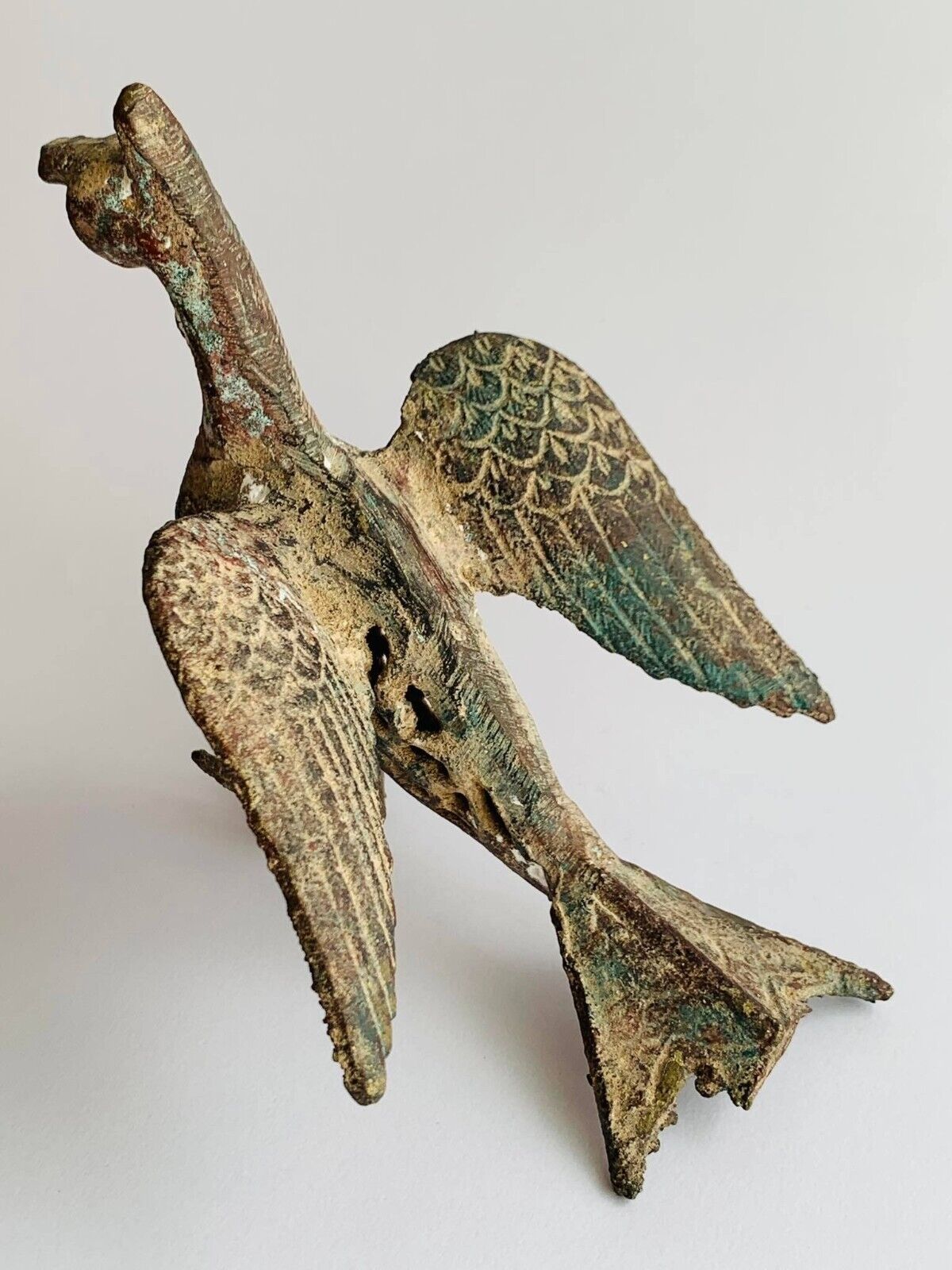 Rare Antique Primitive Hand Made Cast Iron Statue Bird Phoenix 19.5 x 13 cm De
