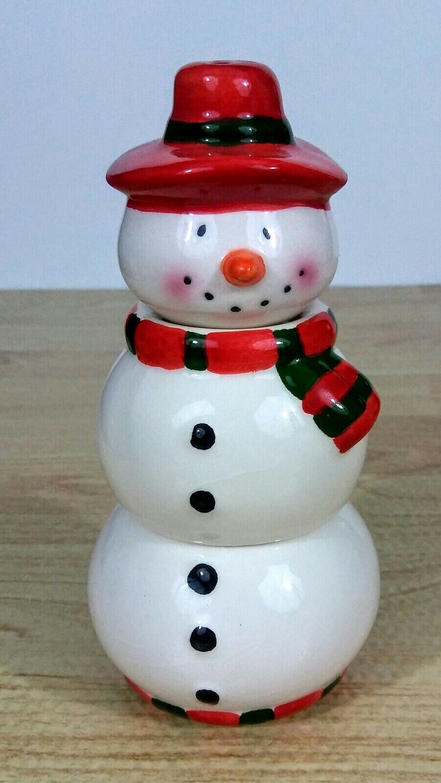 Stacking Snowman Figural 3 Piece Salt & Pepper Shaker Sugar Bowl Set Christmas