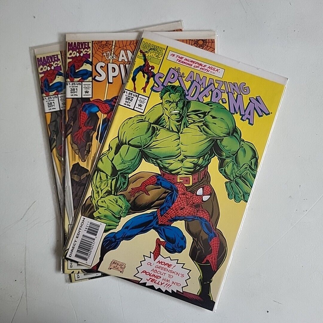 Lot of 3 Amazing Spider-Man #\'s 381 (2copies),& 382, 1993. Hulk appearance. NM