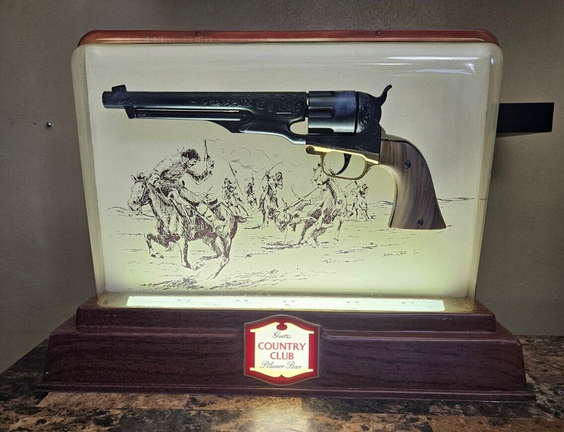 VINTAGE 1959 RARE GOETZ COUNTRY CLUB PILSENER BEER PISTOL GUN LIGHTED SIGN