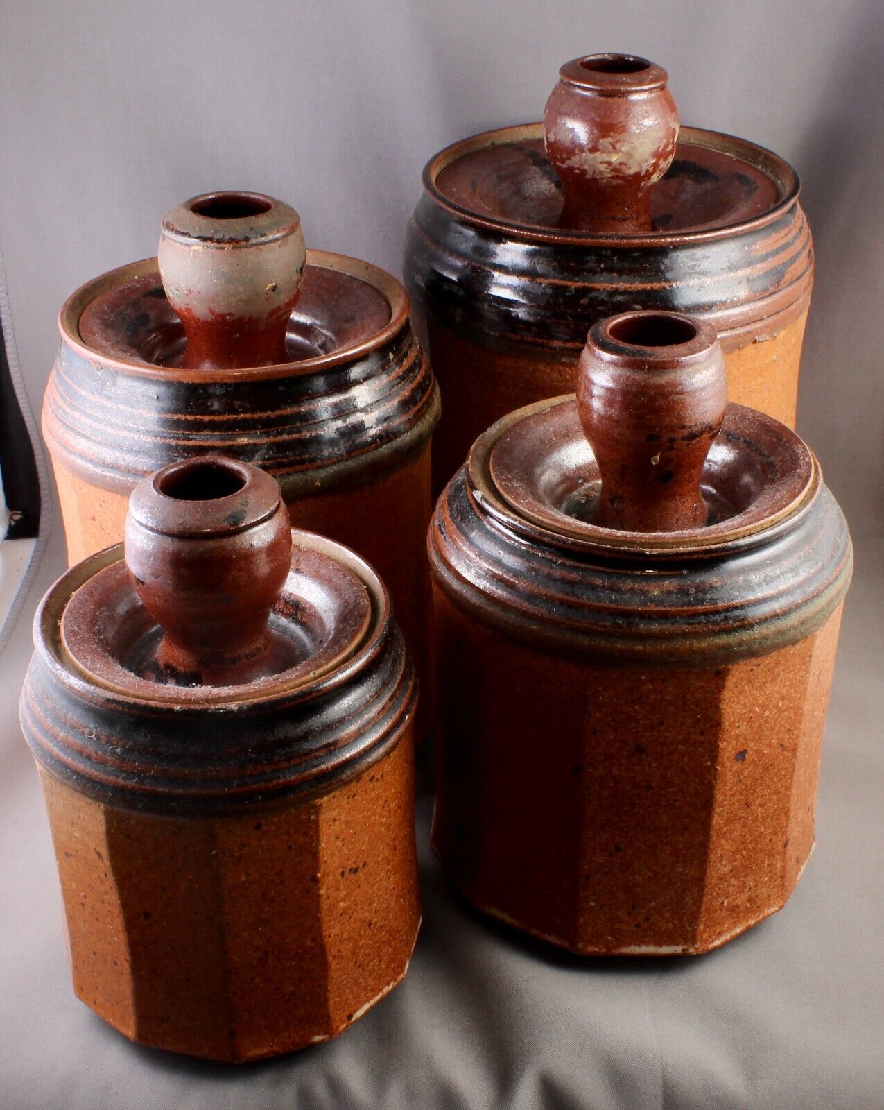Set Of 4 Terra Cotta Canister Storage Set SDC Signed Nelson Different Sizes