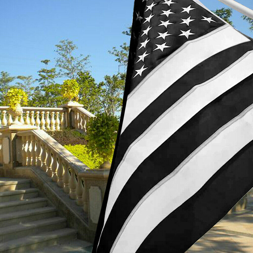 3 X 5 Ft Black & White American USA US U.S Flag Embroidered Stars Sewn Stripes