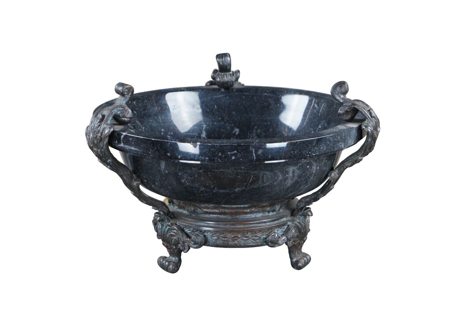 Maitland Smith Neoclassical Black Marble Footed Brass Tazza Centerpiece Bowl 17