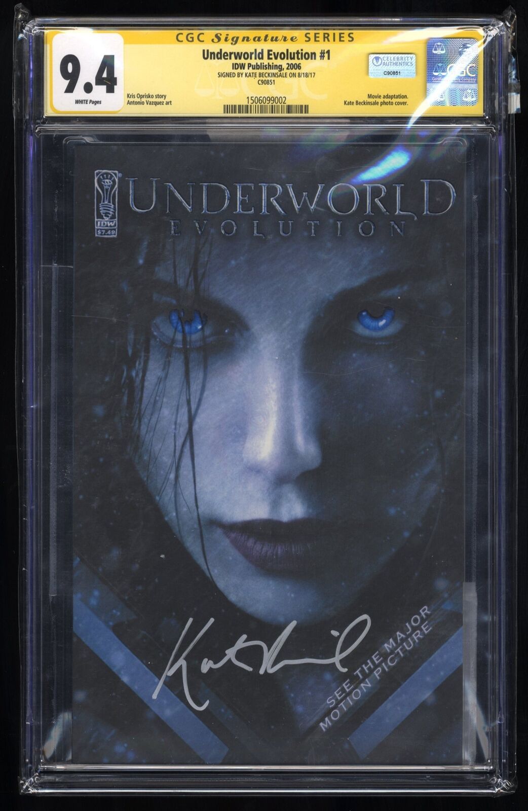 Underworld Evolution (2005) #1 CGC NM 9.4 White Pages SS Signed Kate Beckinsale