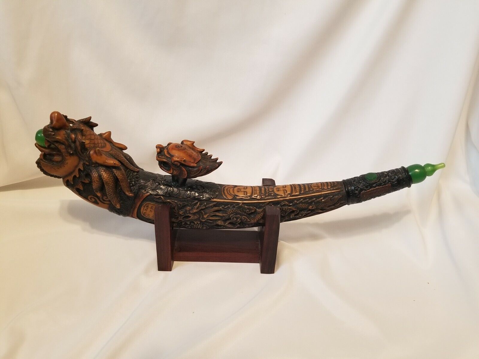 Antique Dragon Pipe, Heavily Decorated and With Jade