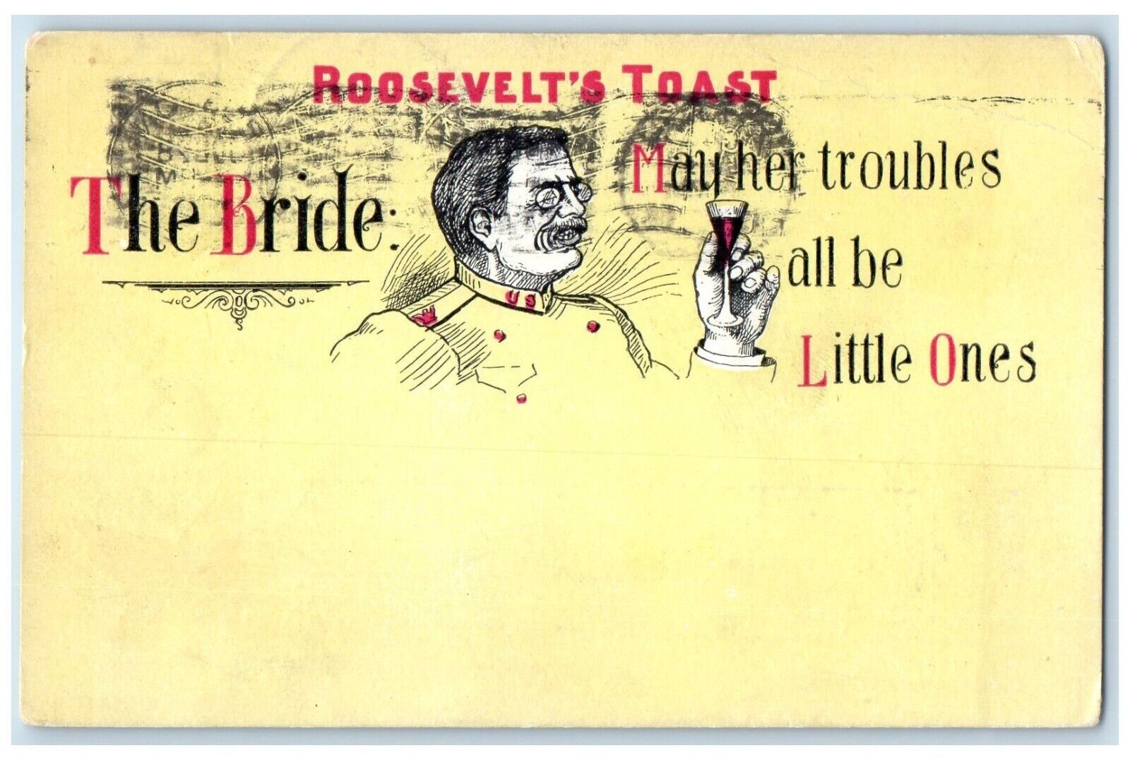 1905 Roosevelt's Toast The Bride Political Boston Massachusetts MA RPO Postcard