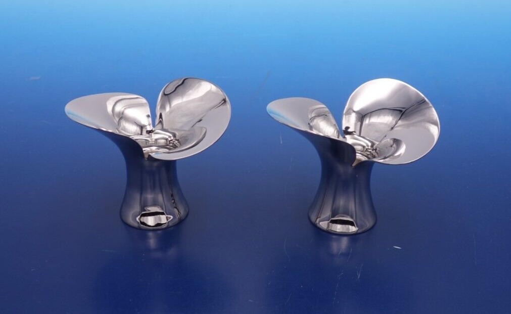 New in box set of 2 Bloom taper candleholders by Georg Jensen