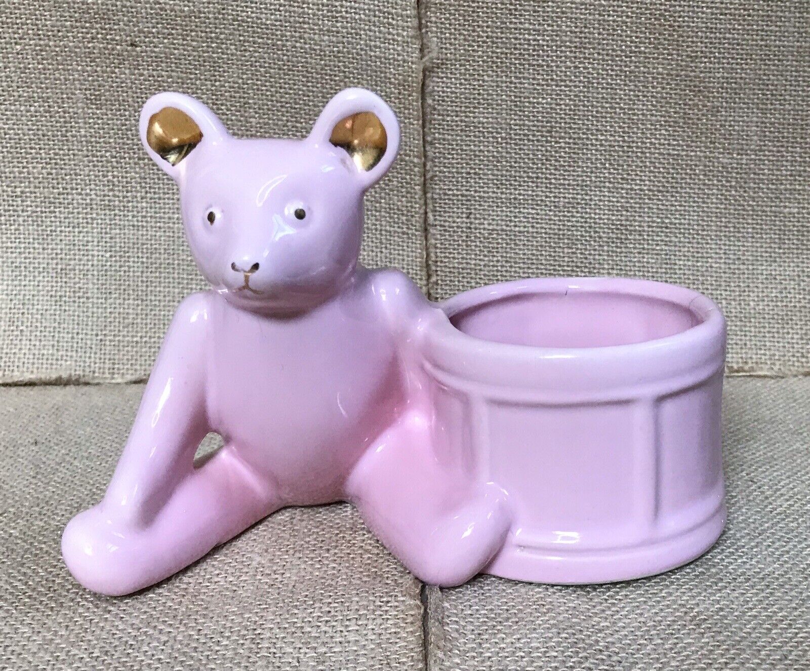 Vintage Haeger Pink Teddy Bear With Drum Planter Nursery Babys Room Sweet