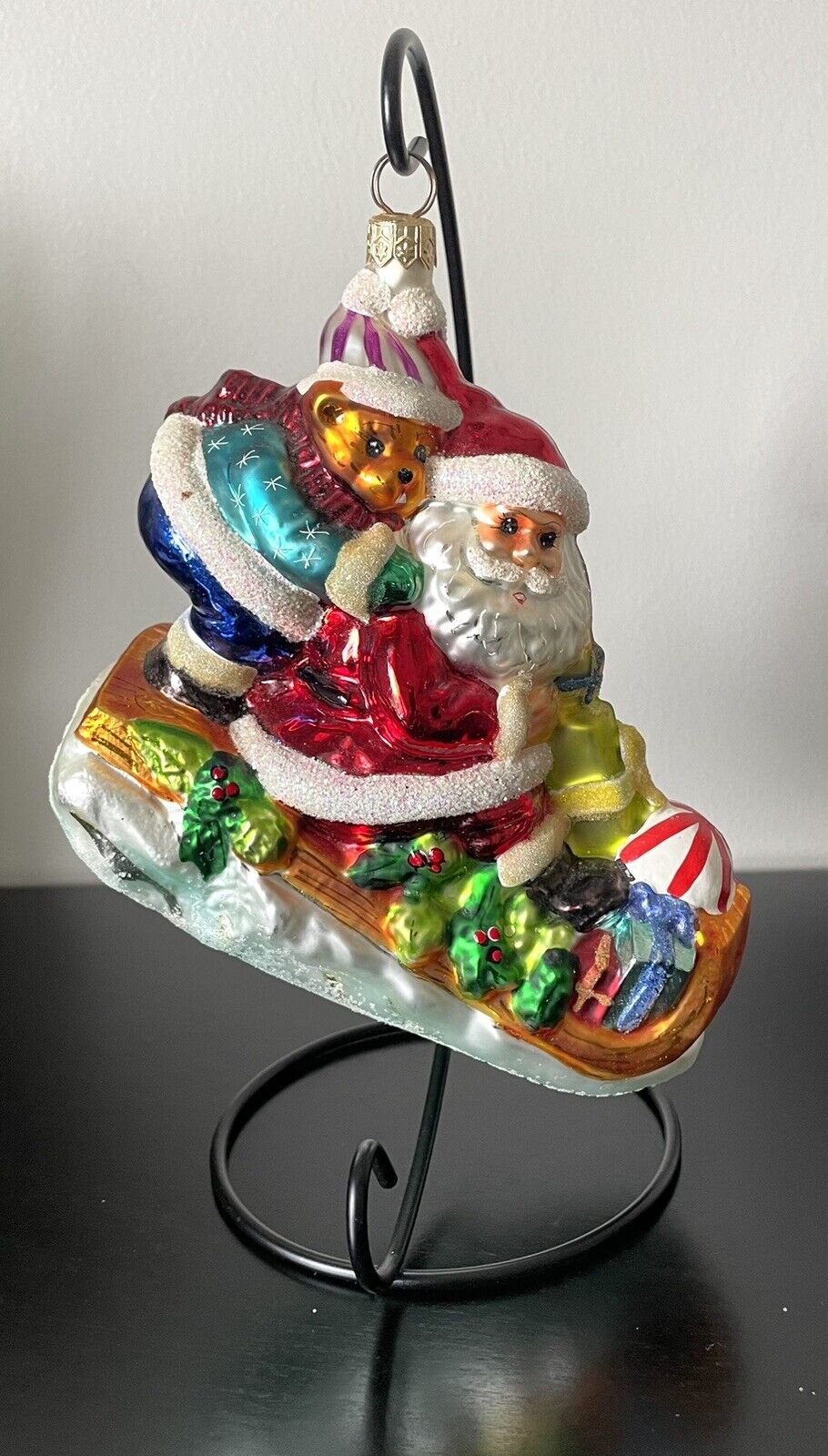 1996 Christopher Radko “Playful Sleighful” RARE VINTAGE Ornament w/Santa & Bear