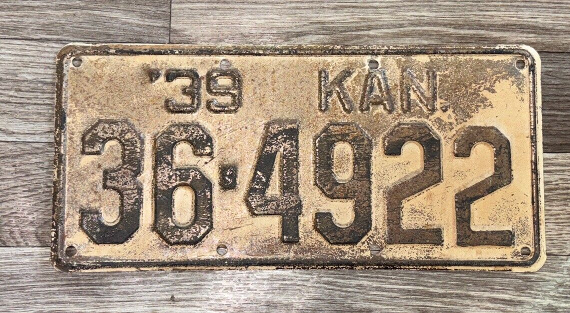 Vintage 1939 Kansas License Plate