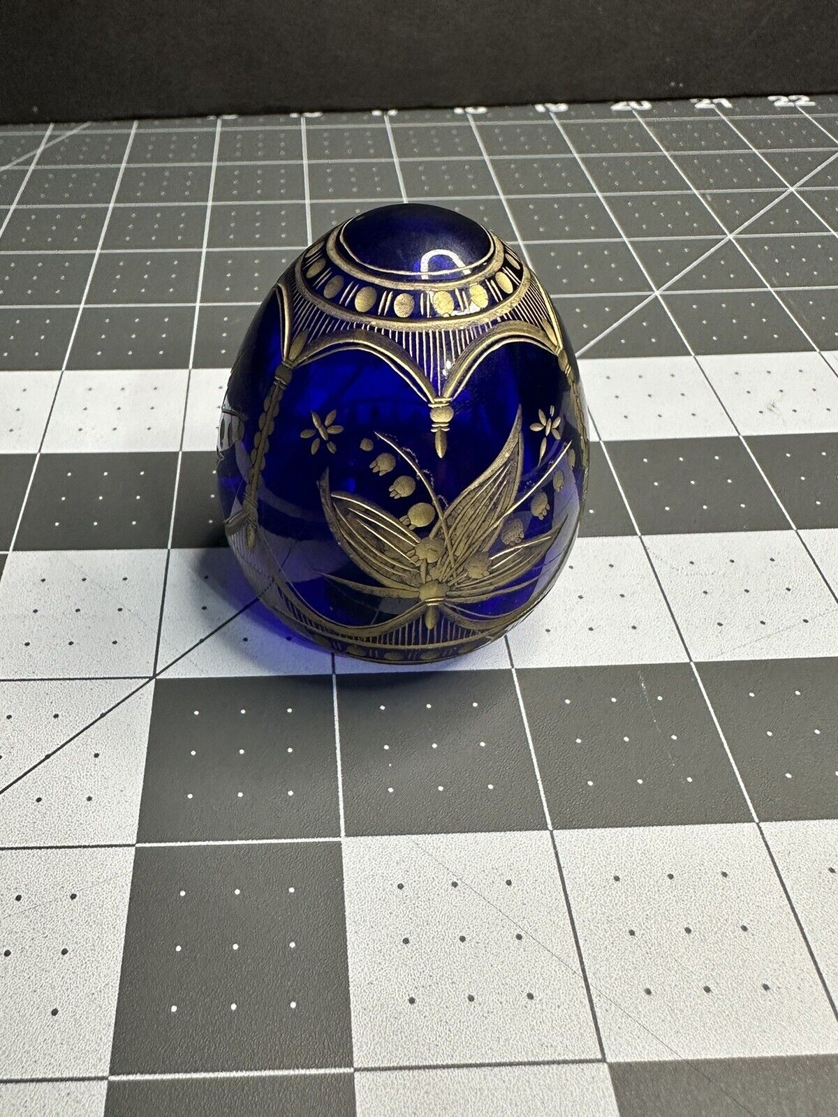 Faberge Modern Cobalt Blue & Gold Etched Egg Paperweight