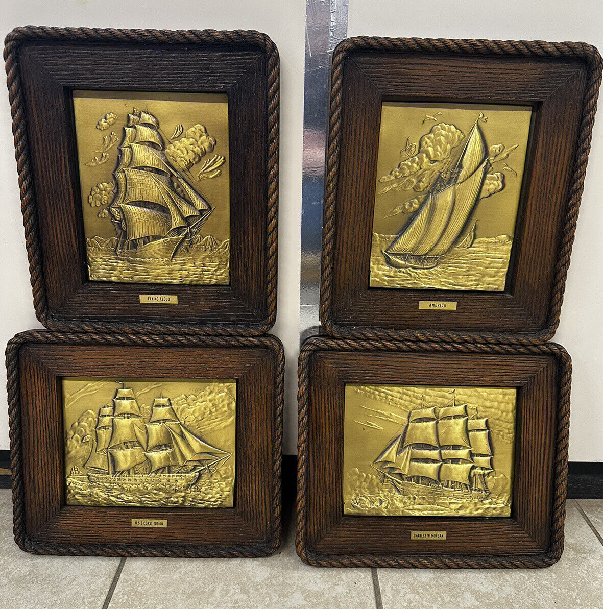 Lot Of 4 VINTAGE BRASS RELIEF BY THOMAS RODGERS Great Sailing Ships Collection