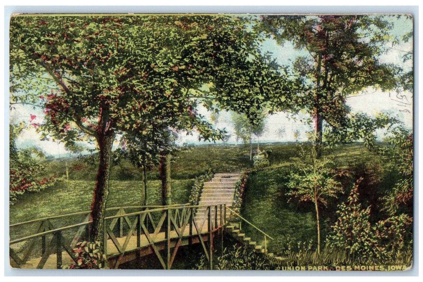 1910 Union Park Des Moines Iowa IA, Reverse Inverted Postmark Cancel Postcard