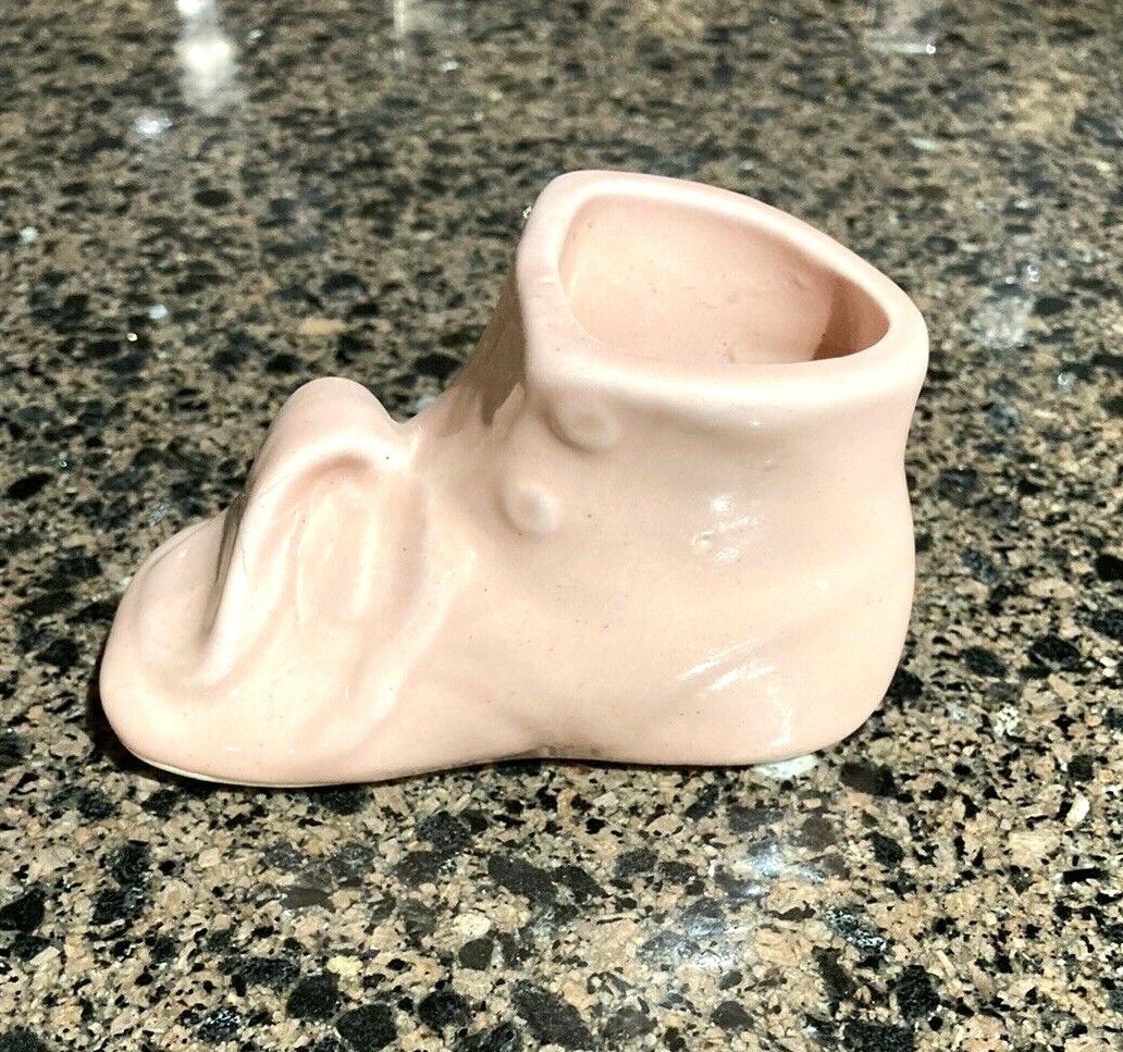 Ceramic Pink Baby Shoe Art Pottery Vintage  Planter Vase Bootie