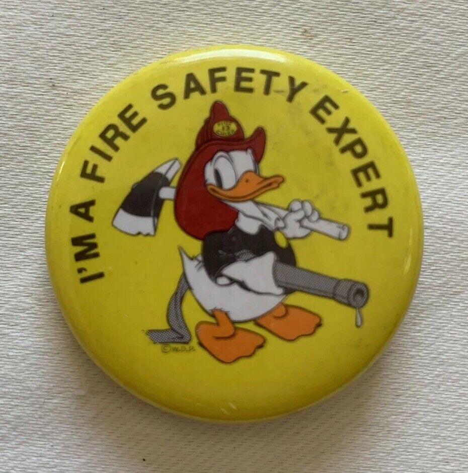 Vintage Disney Products I'm A Fire Safety Expert Donald Duck Fireman Pin 1984