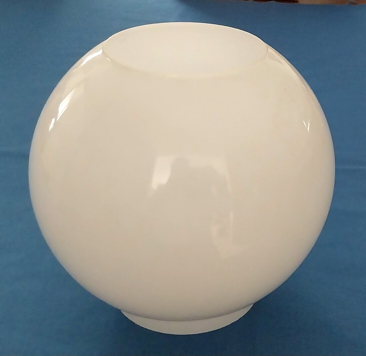 LARGE ROUND WHITE GLASS SHADE FOR OIL LAMP,  UNUSED