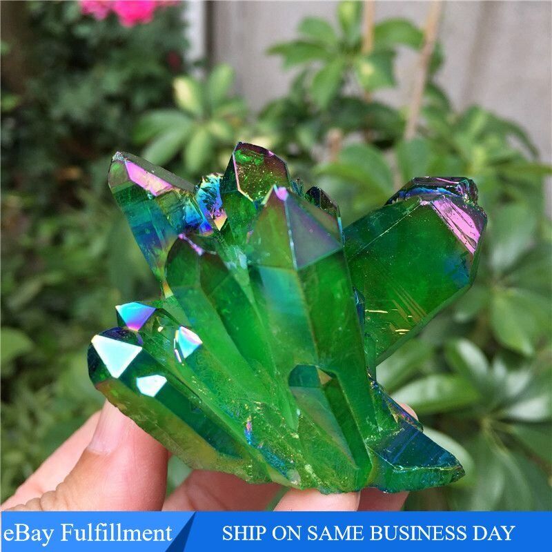 50g Natural Green Aura Quartz Crystal Titanium Cluster VUG Specimen Healing Rock