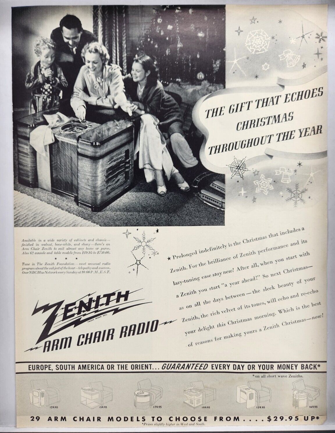 1937 Zenith Arm Chair Radio Christmas Vtg Print Ad Poster Man Cave Art Deco 30\'s