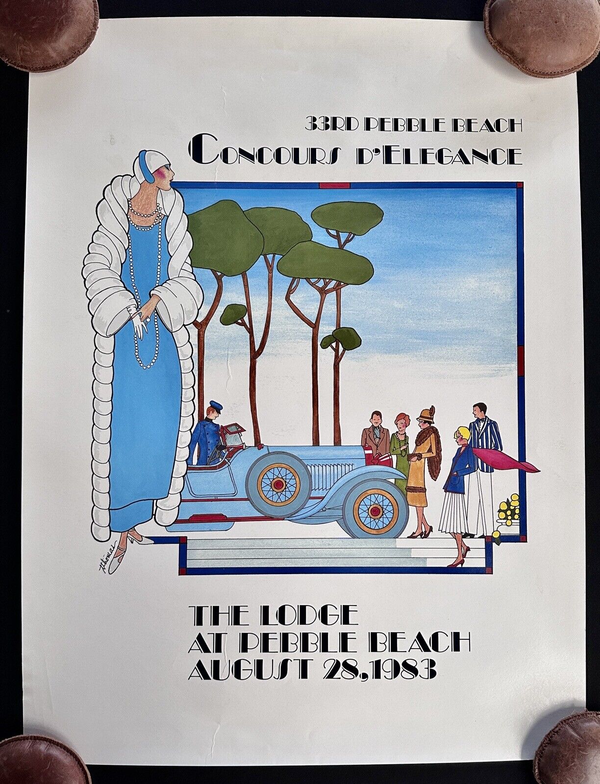 Original 1983 Pebble Beach Concours Poster Thom Thomas Art Deco
